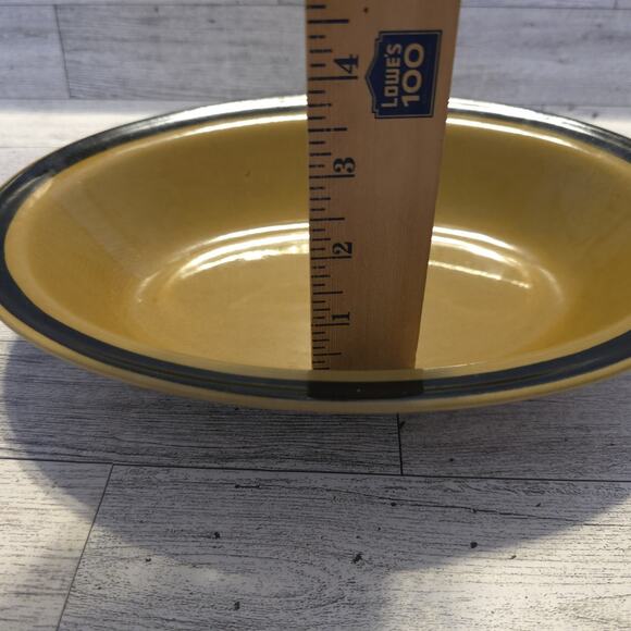 Vtg Designers Collection Oval Serving Bowl Mustard Yellow Black Rim Stoneware - Picture 8 of 8